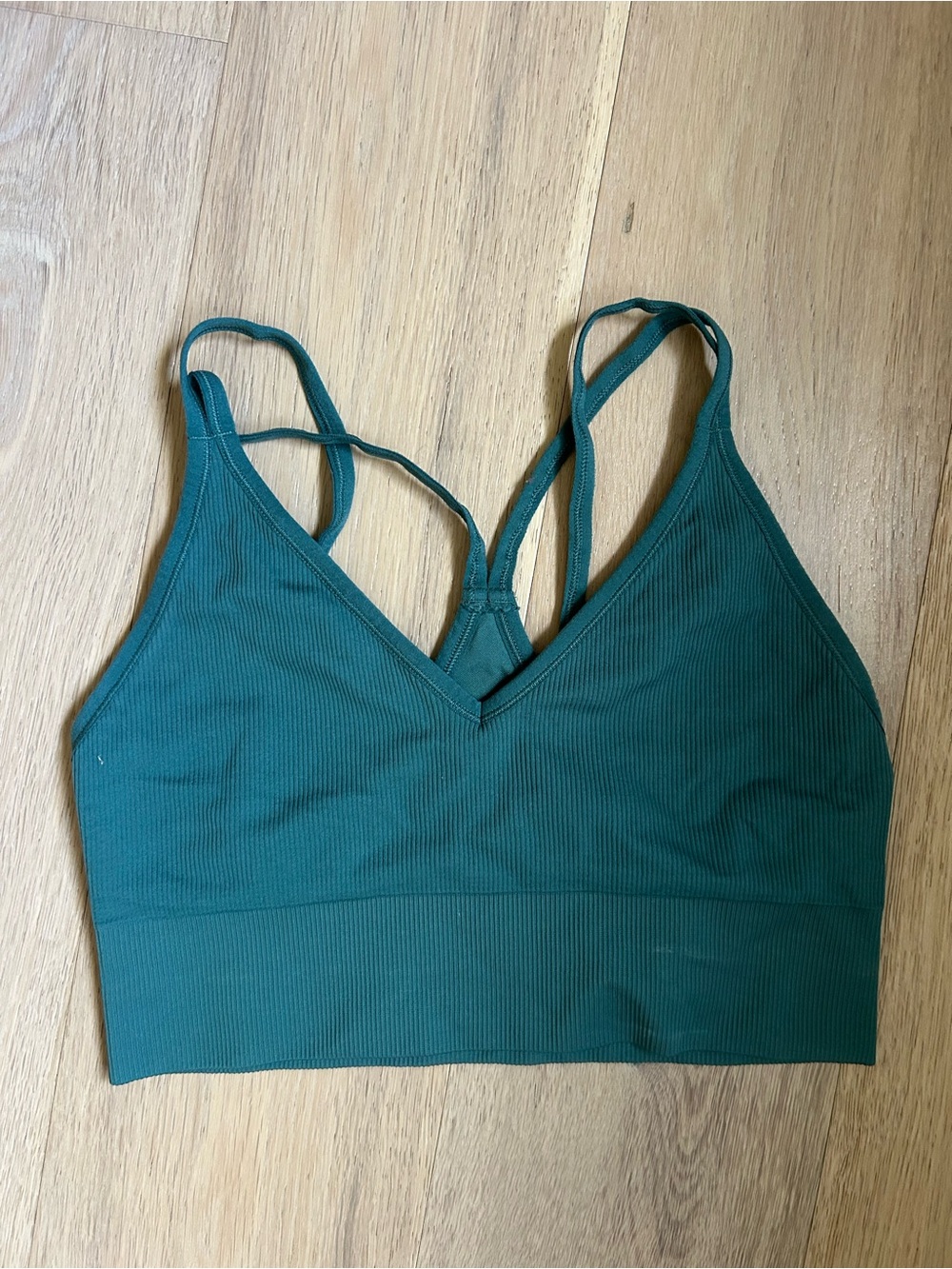 DSG Ribbed V-Neck Strappy Bralette in Teal Green